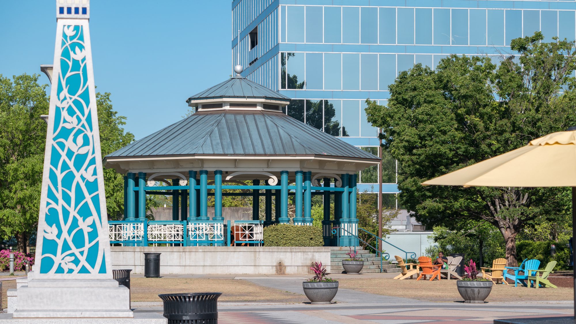The gazebo on Decatur Square on a clear day